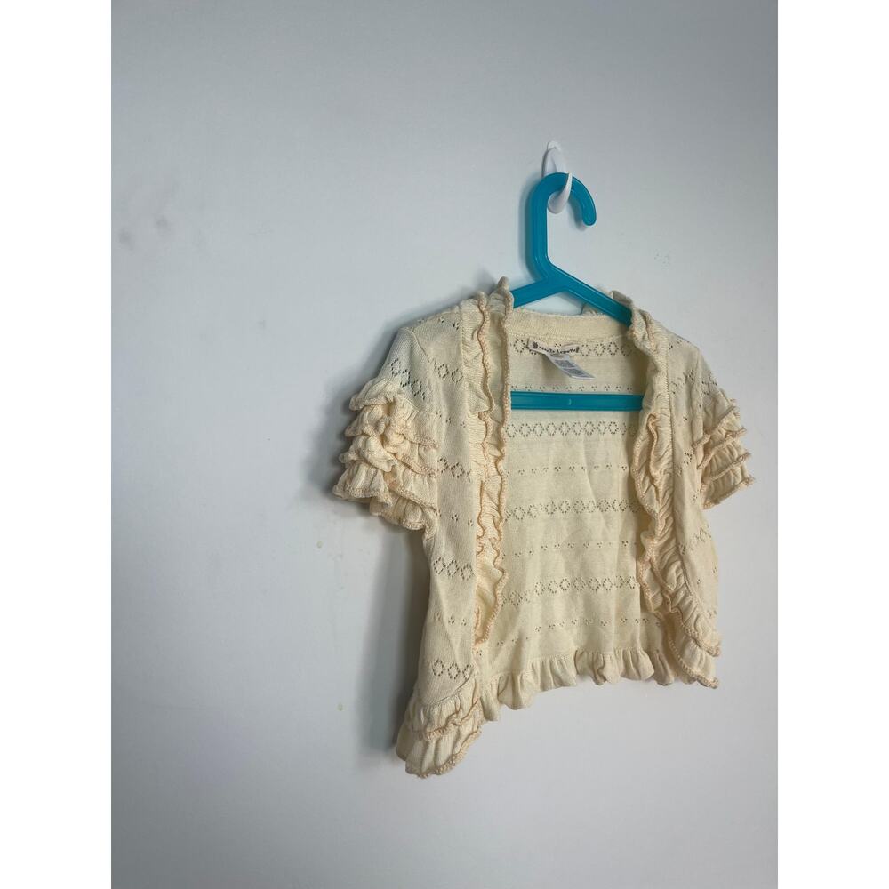 Nanette Lepore Ruffle Knit Shrug Cardigan Women XS Cream Eyelet Cropped Boho - Picture 6 of 8